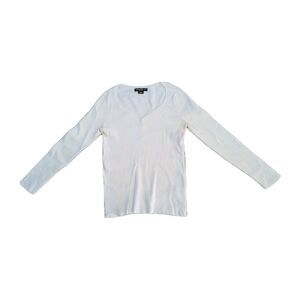 Eddie Bauer Womens Ribbed Long Sleeve Scoop Button Henley Colony White Size M